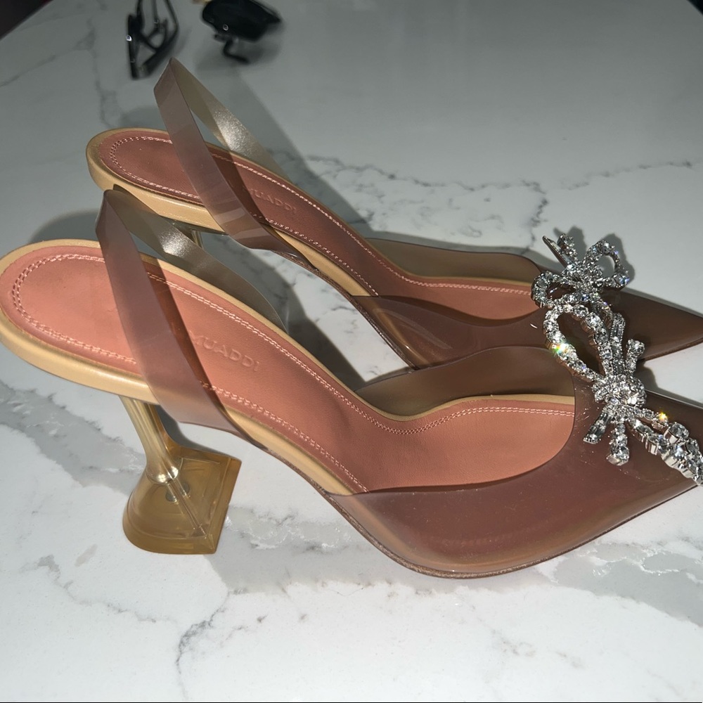 Amina Muaddi Brown Heels with Silver Embellishments - Picture 12 of 15